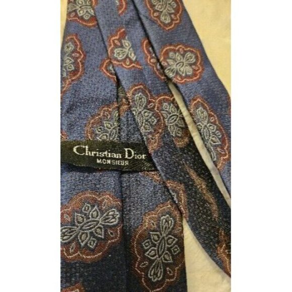Christian Dior Navy Blue w/ Floral Pattern 100% Silk Necktie Made in Italy - Picture 1 of 3